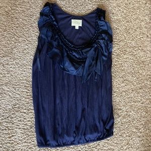 Anthropologie Deletta Navy Blue Sleeveless Removable Ruffle Neck Top, Size S